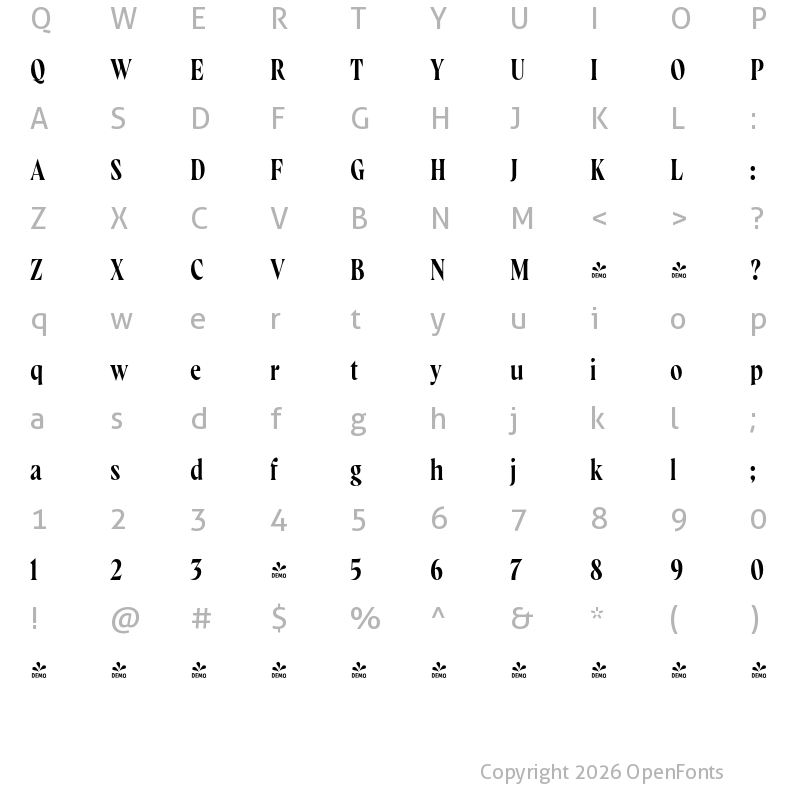 Character Map of FONTSPRING DEMO - Wayfinder CF Light Regular