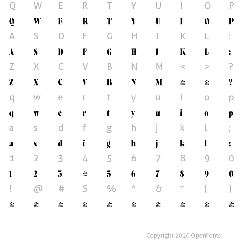 Character Map of FONTSPRING DEMO - Wayfinder Stencil CF Extra Bold Regular