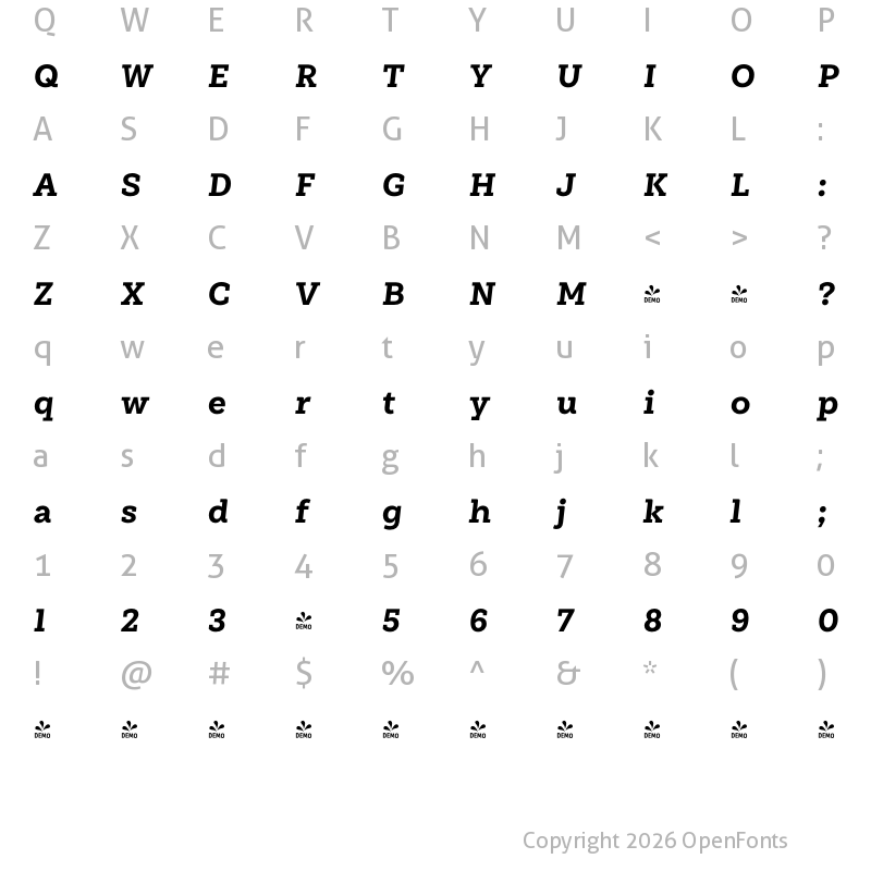 Character Map of FONTSPRING DEMO - Weekly Pro ExtraBold It Regular