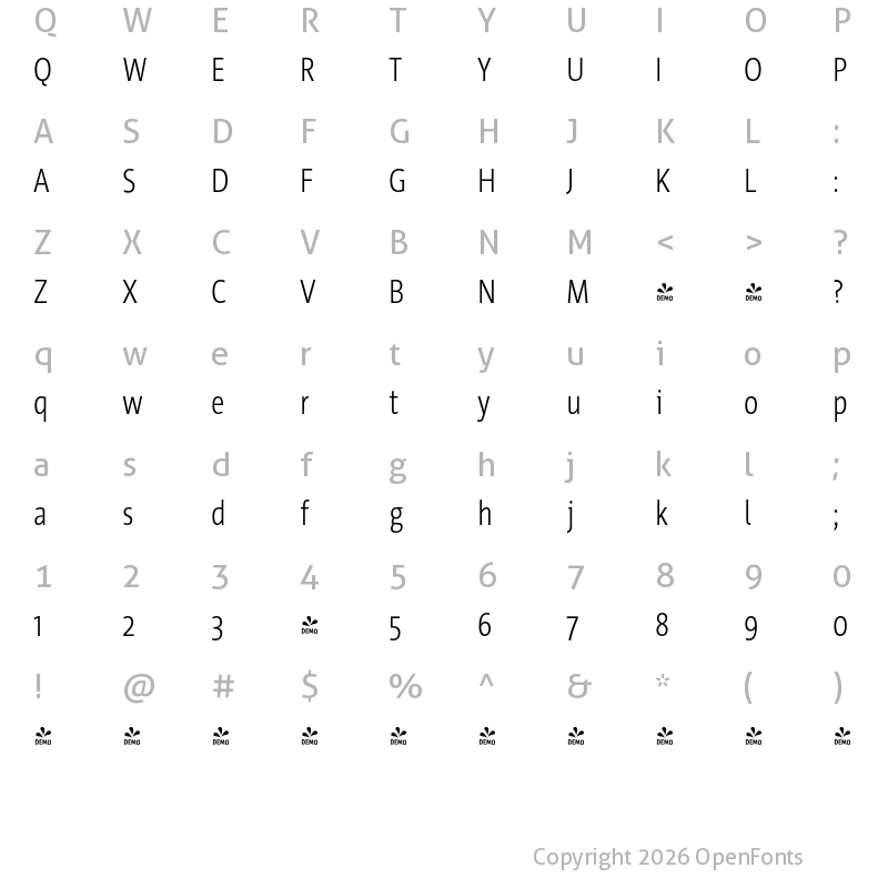 Character Map of FONTSPRING DEMO - WerkCondensed Regular
