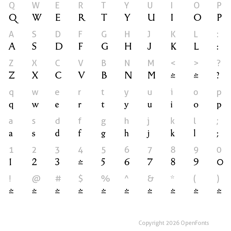 Character Map of FONTSPRING DEMO - Whystor Regular