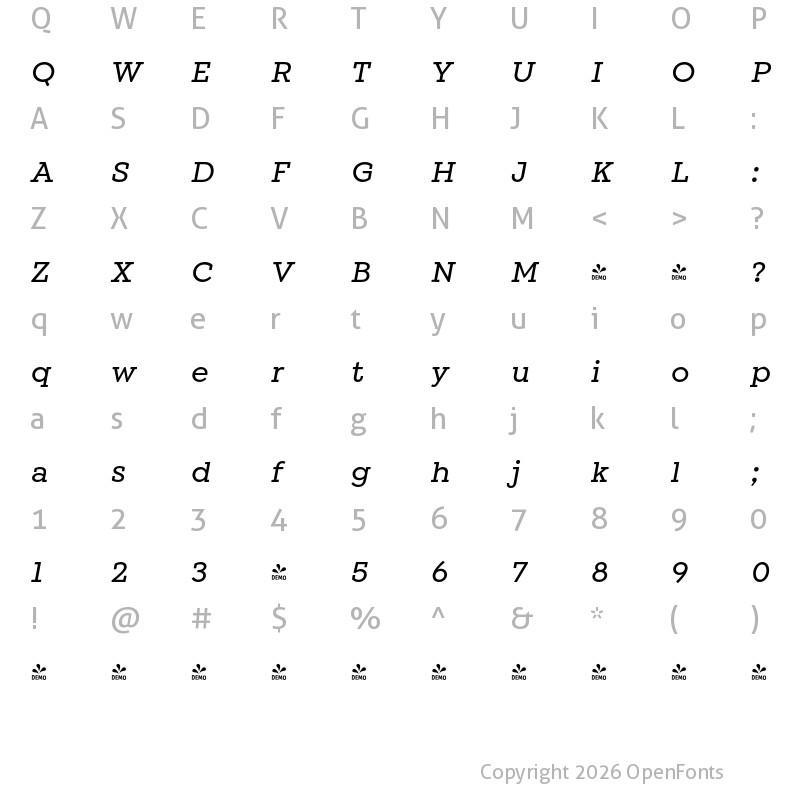 Character Map of FONTSPRING DEMO - Winden Medium It Regular