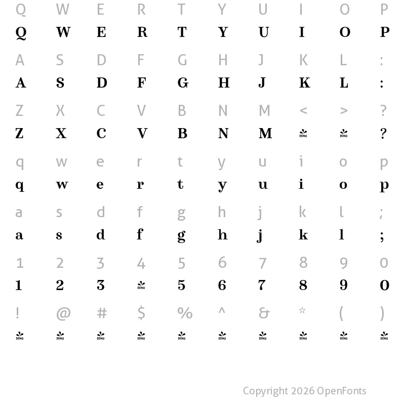 Character Map of FONTSPRING DEMO - Winslow Book Bold Regular