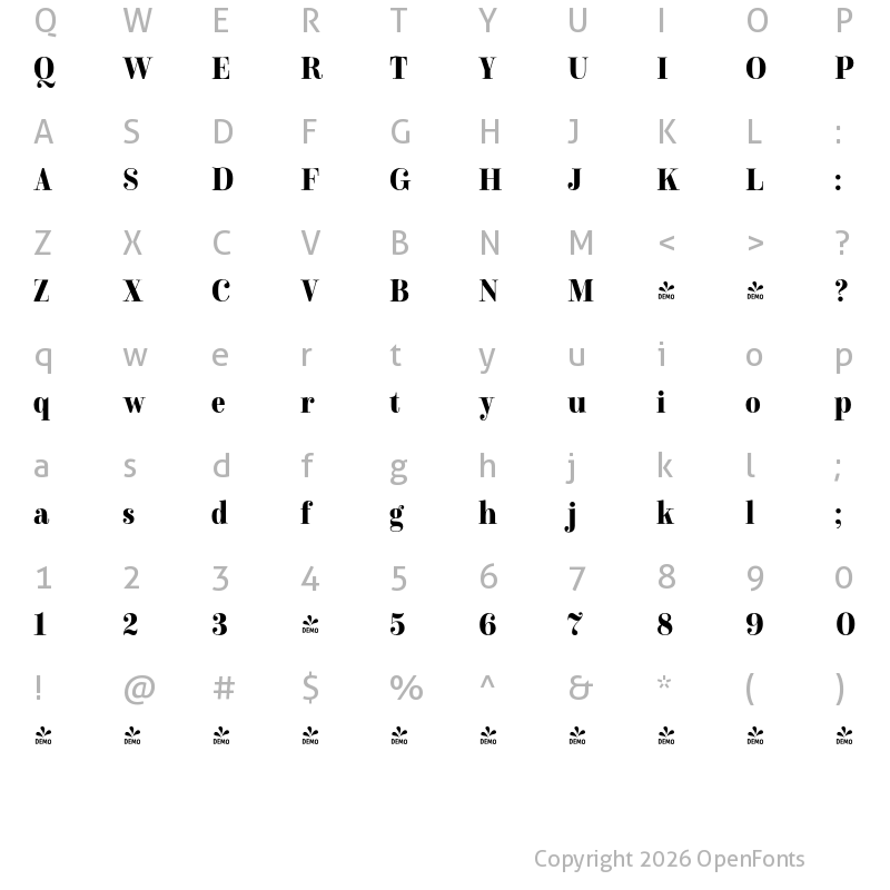 Character Map of FONTSPRING DEMO - Winslow Title Bold Narrow Regular