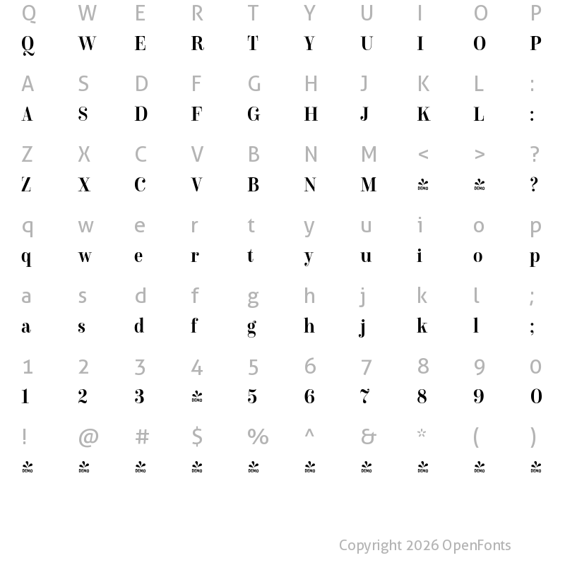 Character Map of FONTSPRING DEMO - Winslow Title Medium Narrow Regular