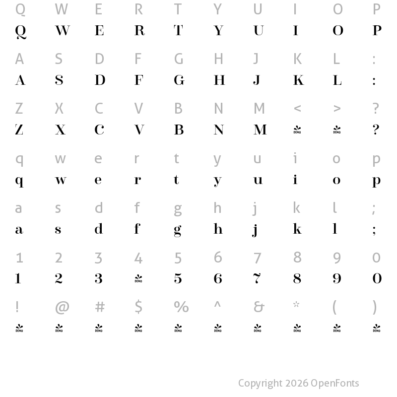 Character Map of FONTSPRING DEMO - Winslow Title Medium Regular