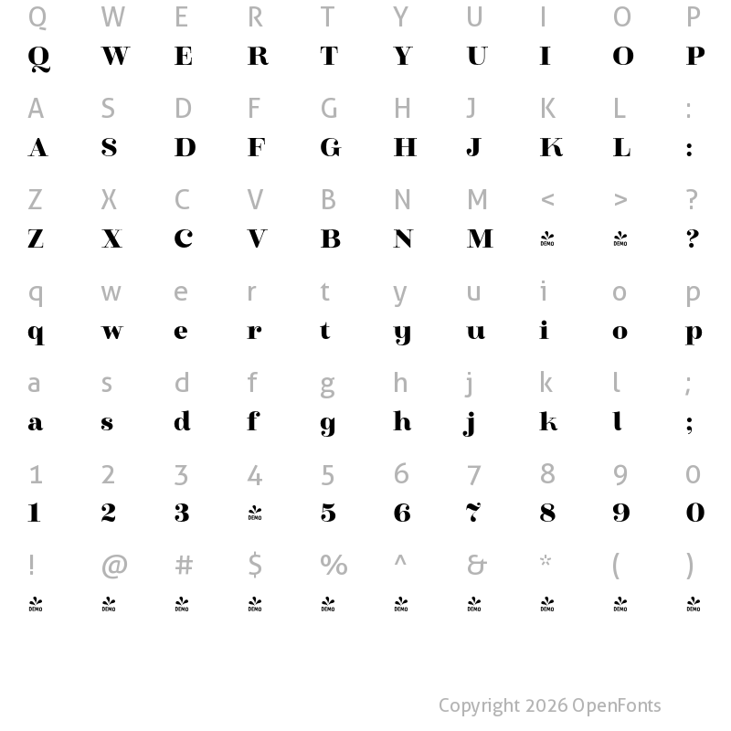 Character Map of FONTSPRING DEMO - Winslow Title Mod Black Regular