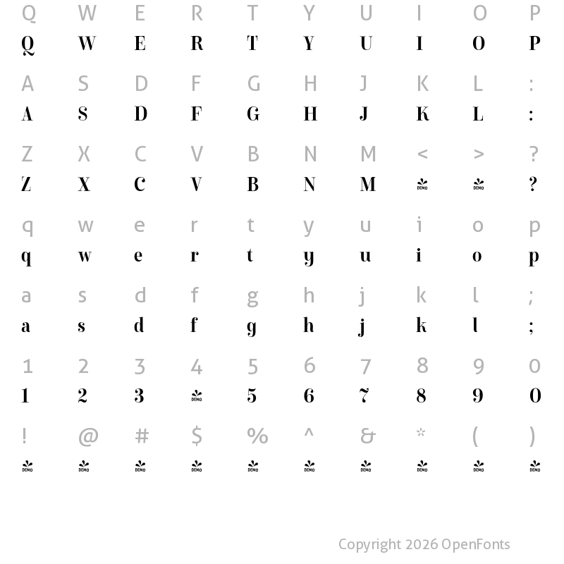 Character Map of FONTSPRING DEMO - Winslow Title Mod Medium Narrow Regular