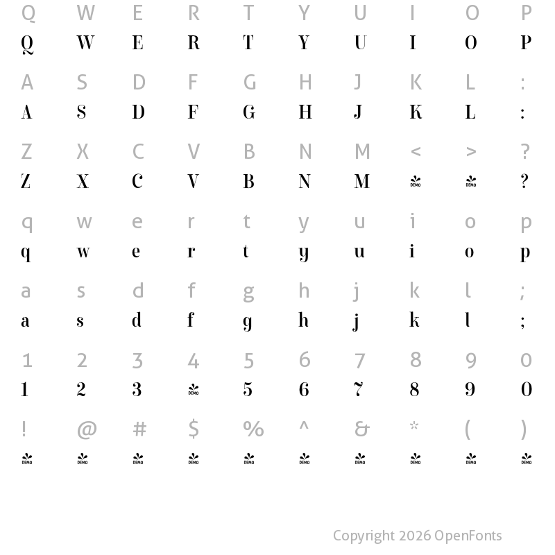 Character Map of FONTSPRING DEMO - Winslow Title Mod Narrow Regular