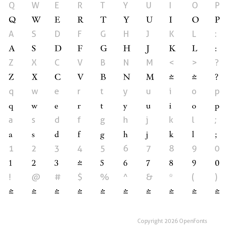Character Map of FONTSPRING DEMO - Winthorpe Rg Regular