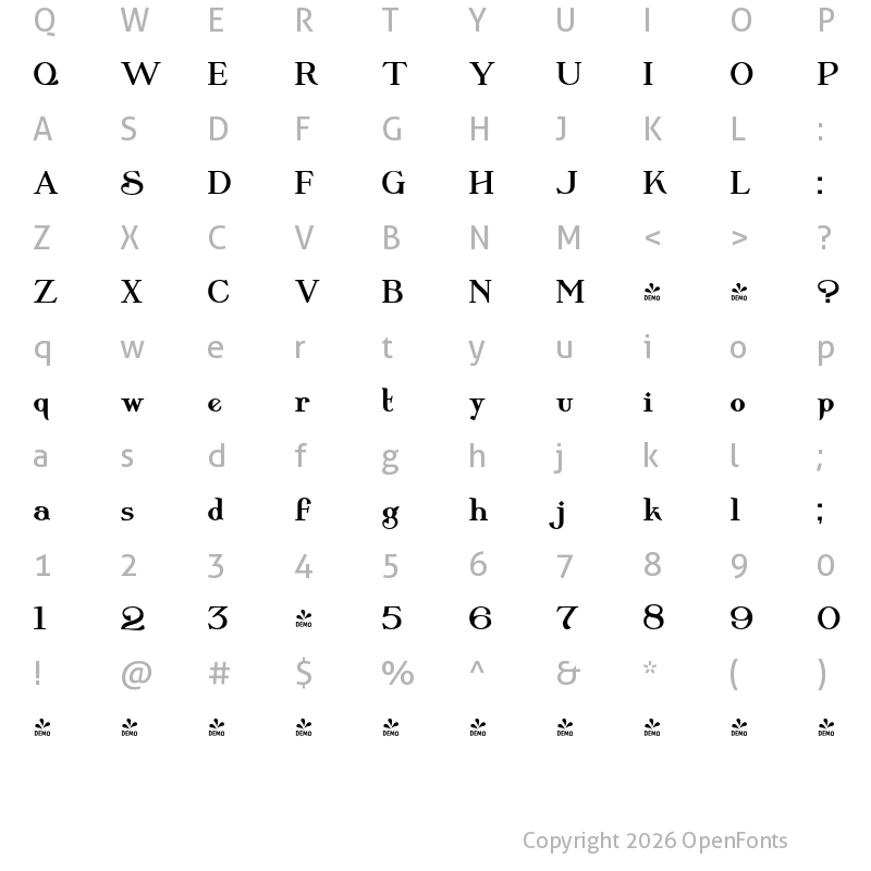 Character Map of FONTSPRING DEMO - Wolverton Body Text Bold