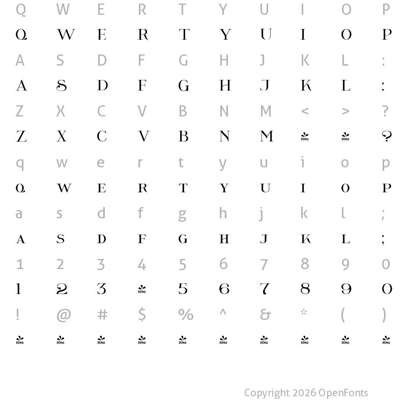 Character Map of FONTSPRING DEMO - Wolverton No.2 Regular