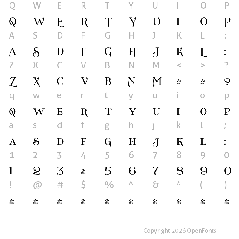 Character Map of FONTSPRING DEMO - Wolverton No.3 Bold
