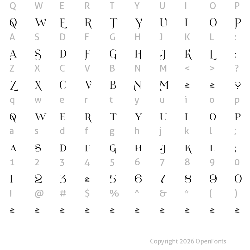 Character Map of FONTSPRING DEMO - Wolverton No.3 Regular