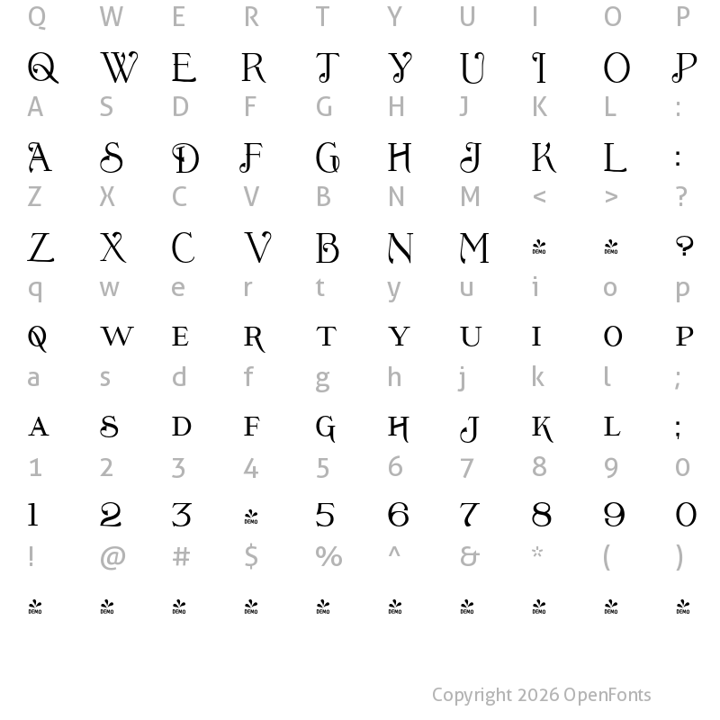 Character Map of FONTSPRING DEMO - Wolverton No.4 Bold