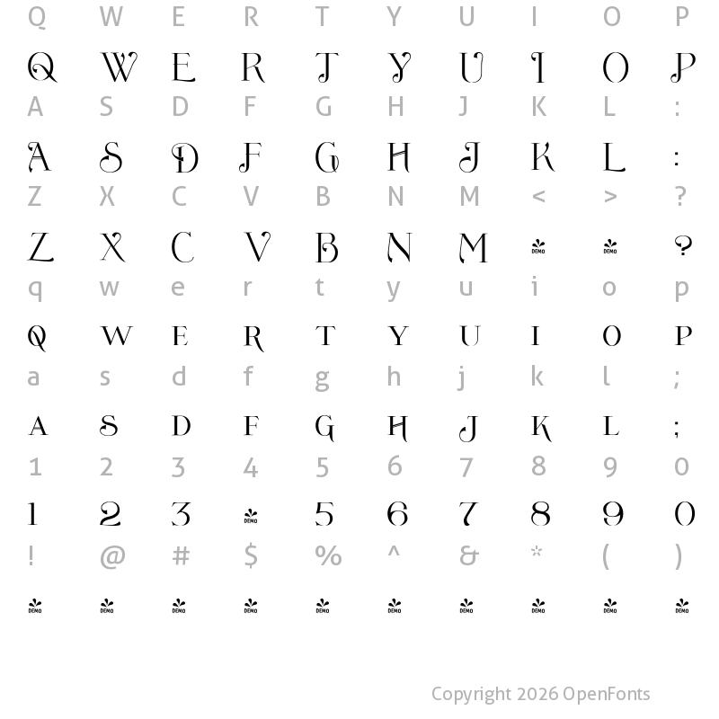 Character Map of FONTSPRING DEMO - Wolverton No.4 Regular
