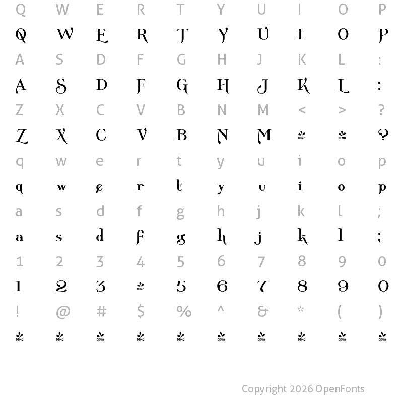 Character Map of FONTSPRING DEMO - Wolverton Text No.1 Bold