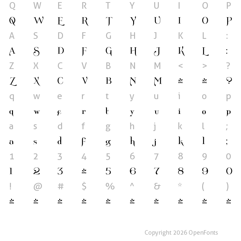 Character Map of FONTSPRING DEMO - Wolverton Text No.1 Regular
