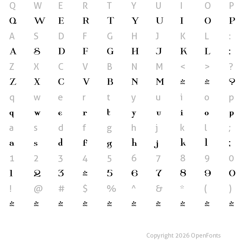 Character Map of FONTSPRING DEMO - Wolverton Text No.2 Bold