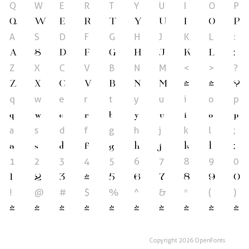 Character Map of FONTSPRING DEMO - Wolverton Text No.2 Regular