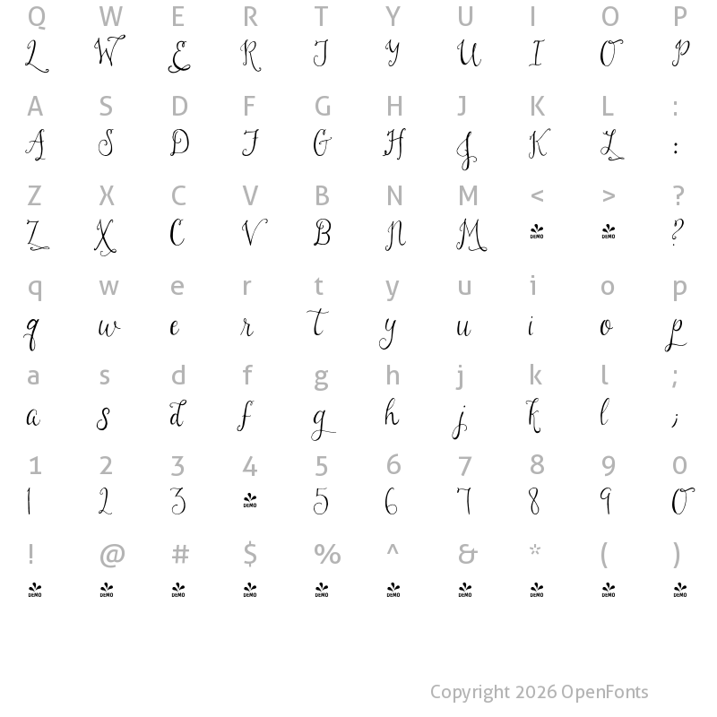 Character Map of FONTSPRING DEMO - Wonderland Regular