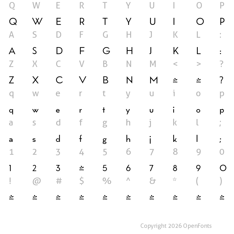 Character Map of FONTSPRING DEMO - Wright Deco Regular