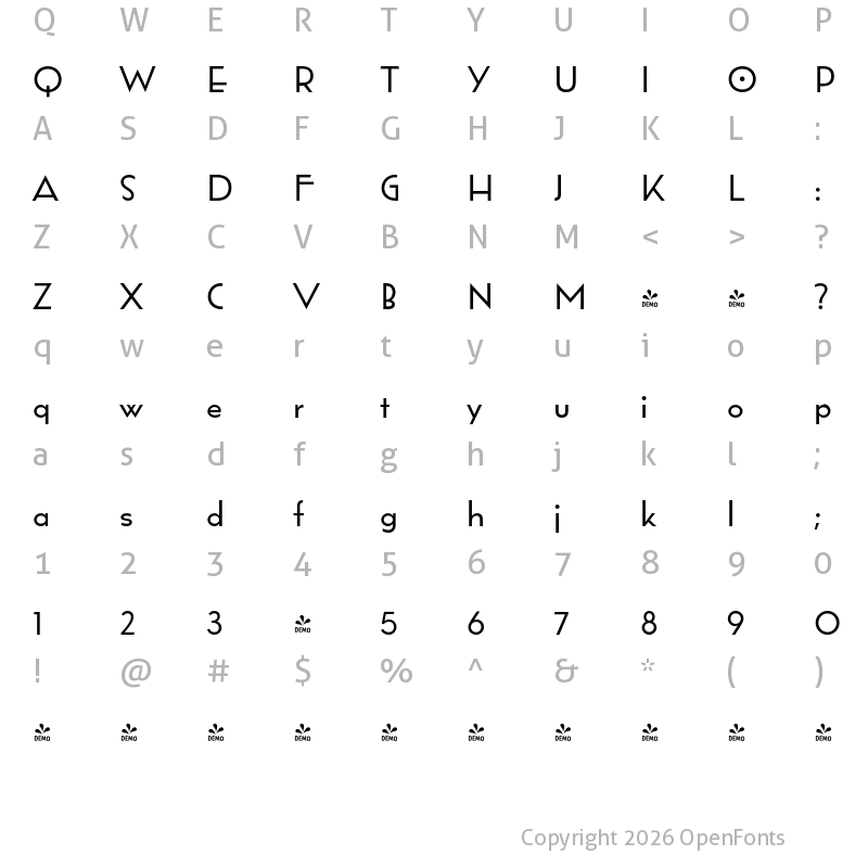 Character Map of FONTSPRING DEMO - Wright Funk Regular