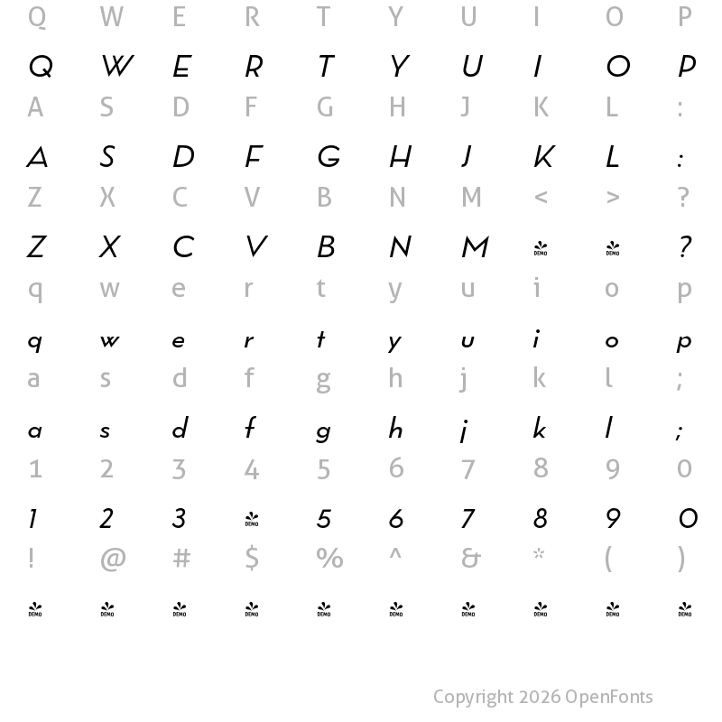 Character Map of FONTSPRING DEMO - Wright Pro It Regular