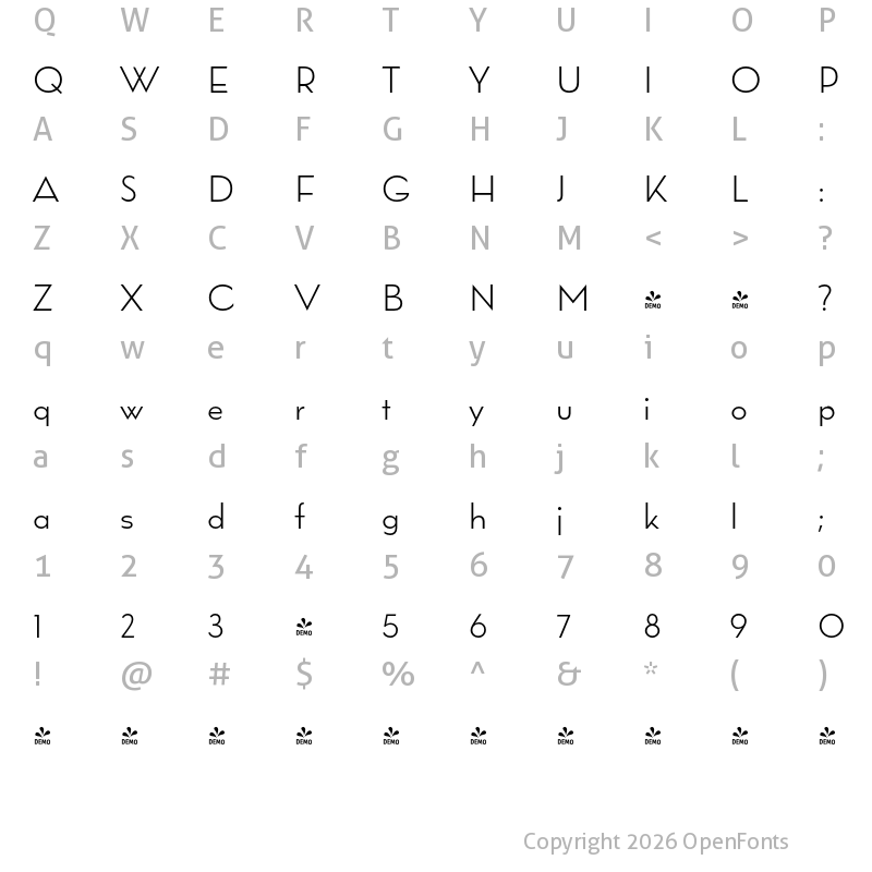 Character Map of FONTSPRING DEMO - Wright Pro Light Regular