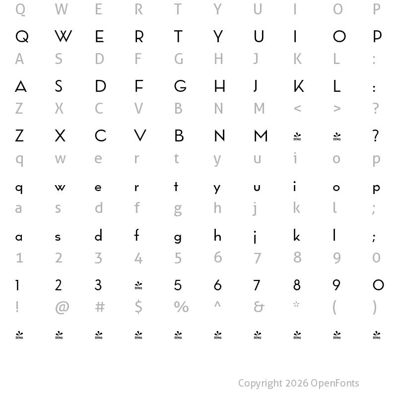 Character Map of FONTSPRING DEMO - Wright Pro Regular