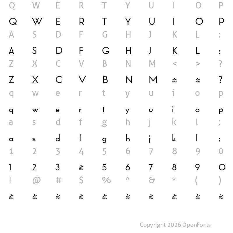 Character Map of FONTSPRING DEMO - Wright Roman Regular