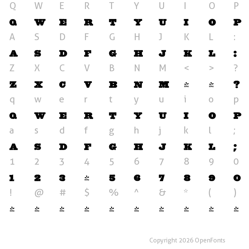 Character Map of FONTSPRING DEMO - WTC BOJO Regular