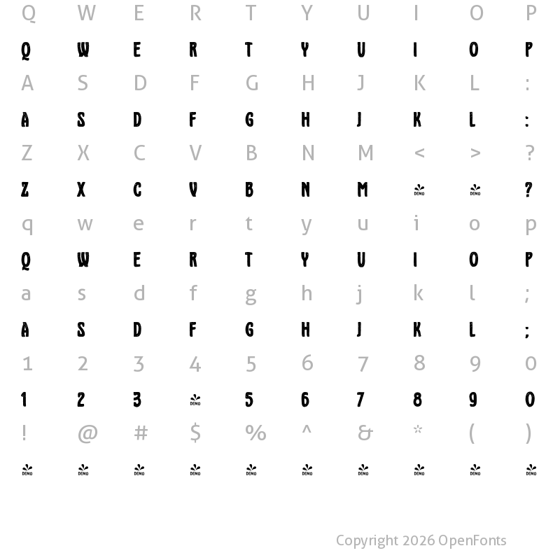 Character Map of FONTSPRING DEMO - WTC KASZTI Regular