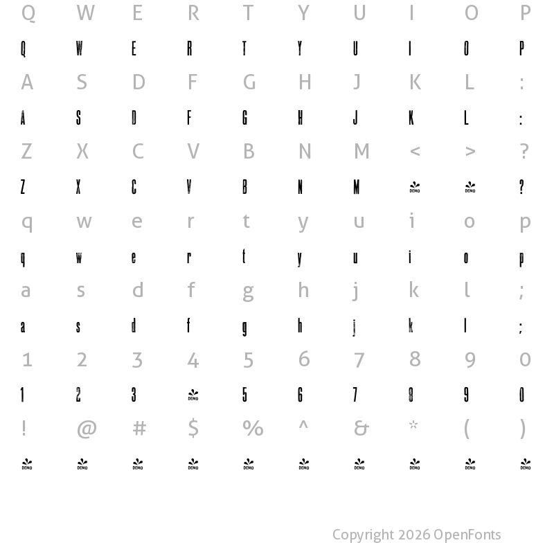 Character Map of FONTSPRING DEMO - WTC WOODIE Regular