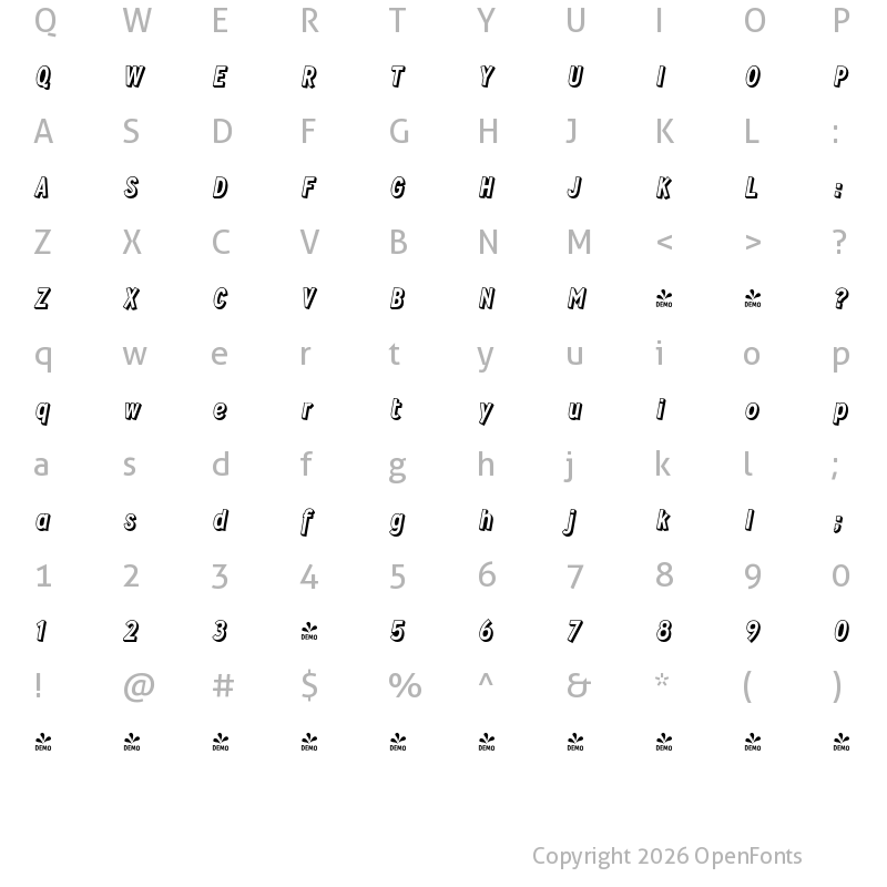 Character Map of FONTSPRING DEMO - Wyvern Blocko Regular