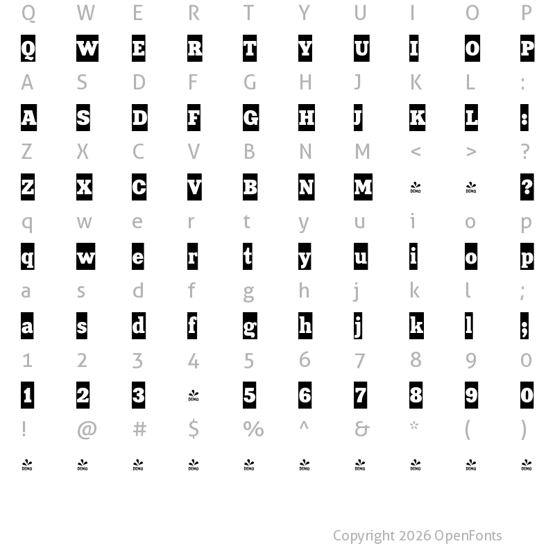Character Map of FONTSPRING DEMO - XeniaCameo Regular