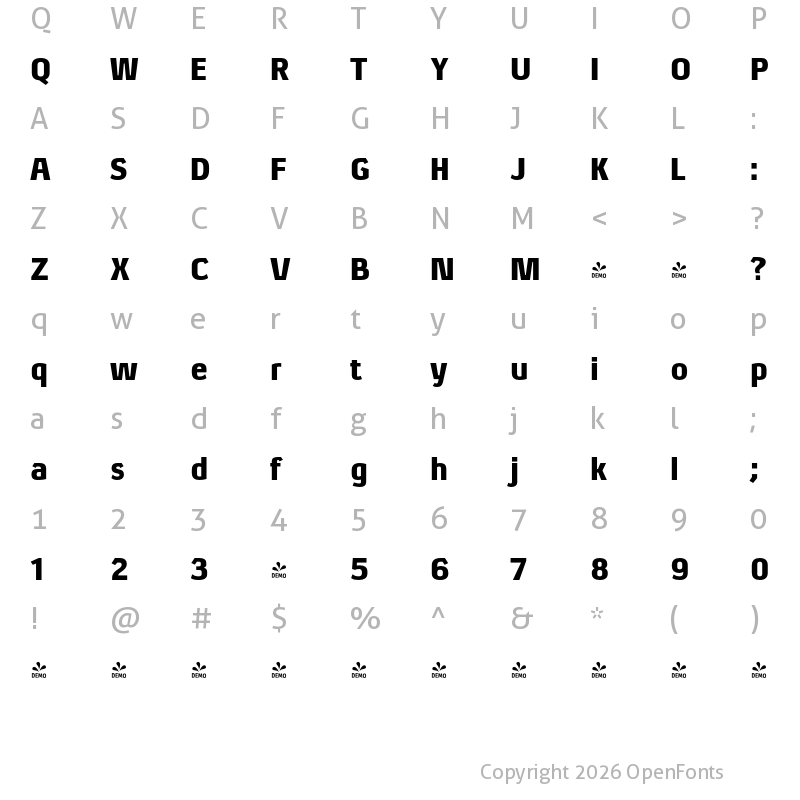 Character Map of FONTSPRING DEMO - Xenu Bl Regular