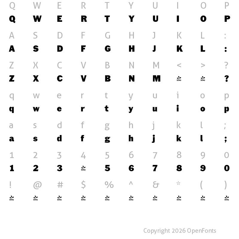 Character Map of FONTSPRING DEMO - Xpress Heavy Regular