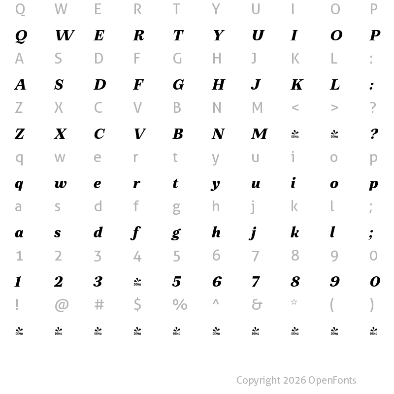 Character Map of FONTSPRING DEMO - Zeit Extrabold Italic Regular