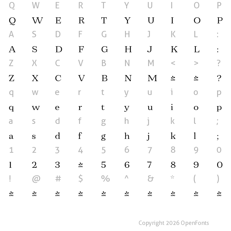 Character Map of FONTSPRING DEMO - Zeit Light Regular