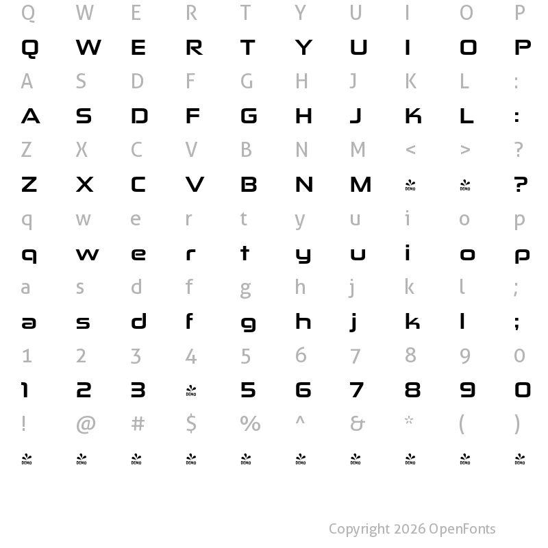 Character Map of FONTSPRING DEMO - Zekton Ex Hv Regular
