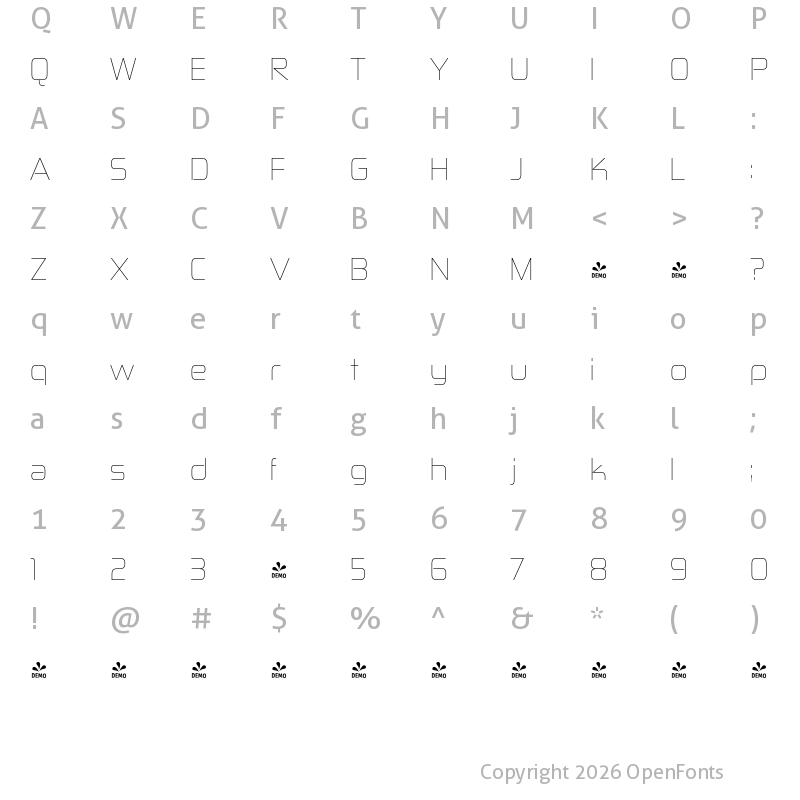 Character Map of FONTSPRING DEMO - Zekton Ul Regular