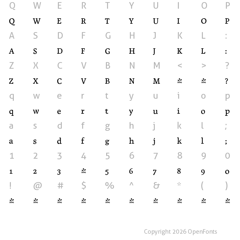 Character Map of FONTSPRING DEMO - Zentral Regular