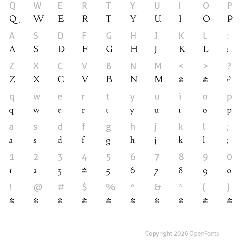 Character Map of FONTSPRING DEMO - Zilvertype Pro Regular