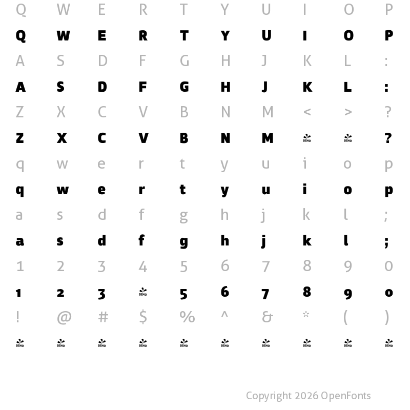 Character Map of FONTSPRING DEMO - Zosimo Cyr UltraBlack Regular