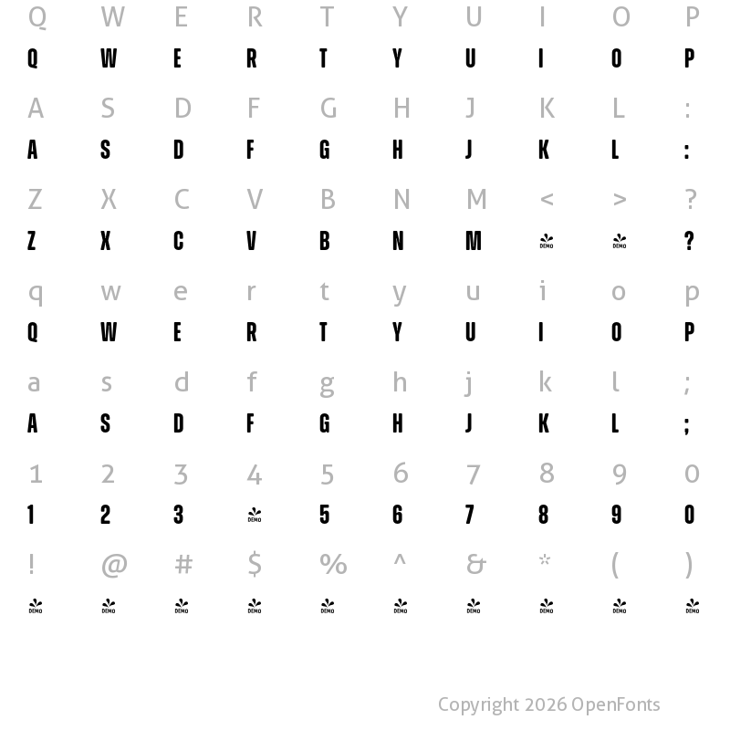 Character Map of FONTSPRING DEMO - Zuume Soft Bold