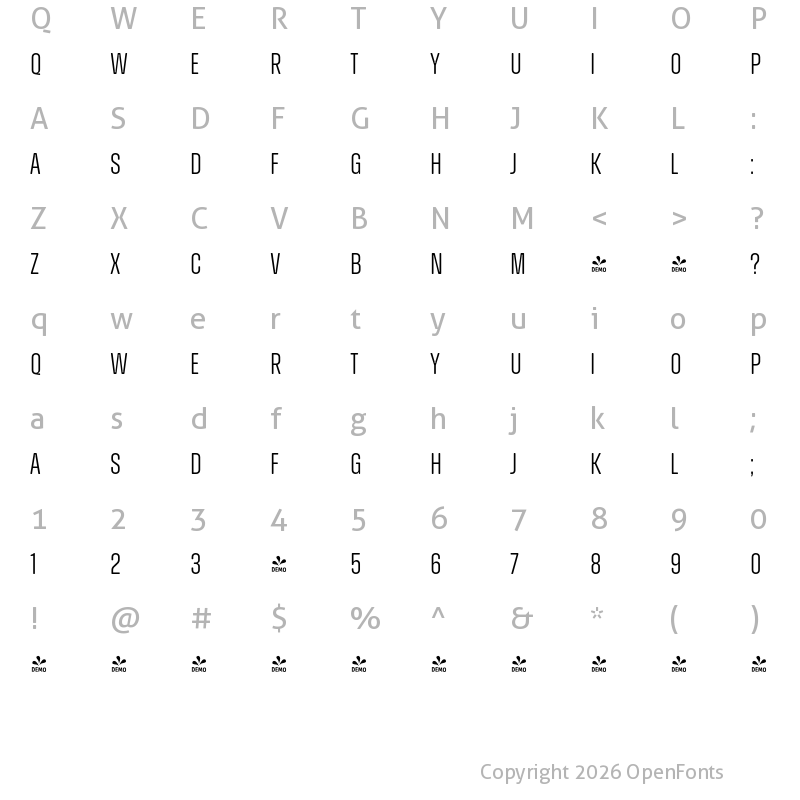Character Map of FONTSPRING DEMO - Zuume Soft Light Regular