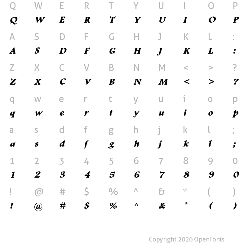 Character Map of Footlight MT Pro ExtraBold Italic