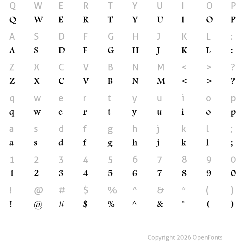 Character Map of Footlight MT Pro Regular