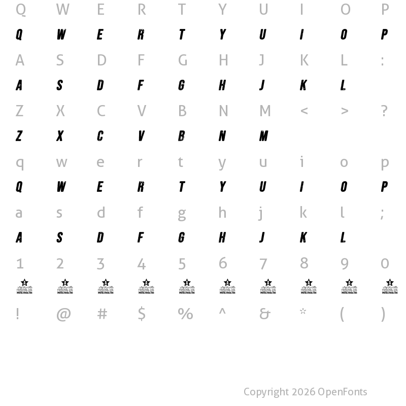 Character Map of FORESTS ITALIC PERSONAL USE Italic
